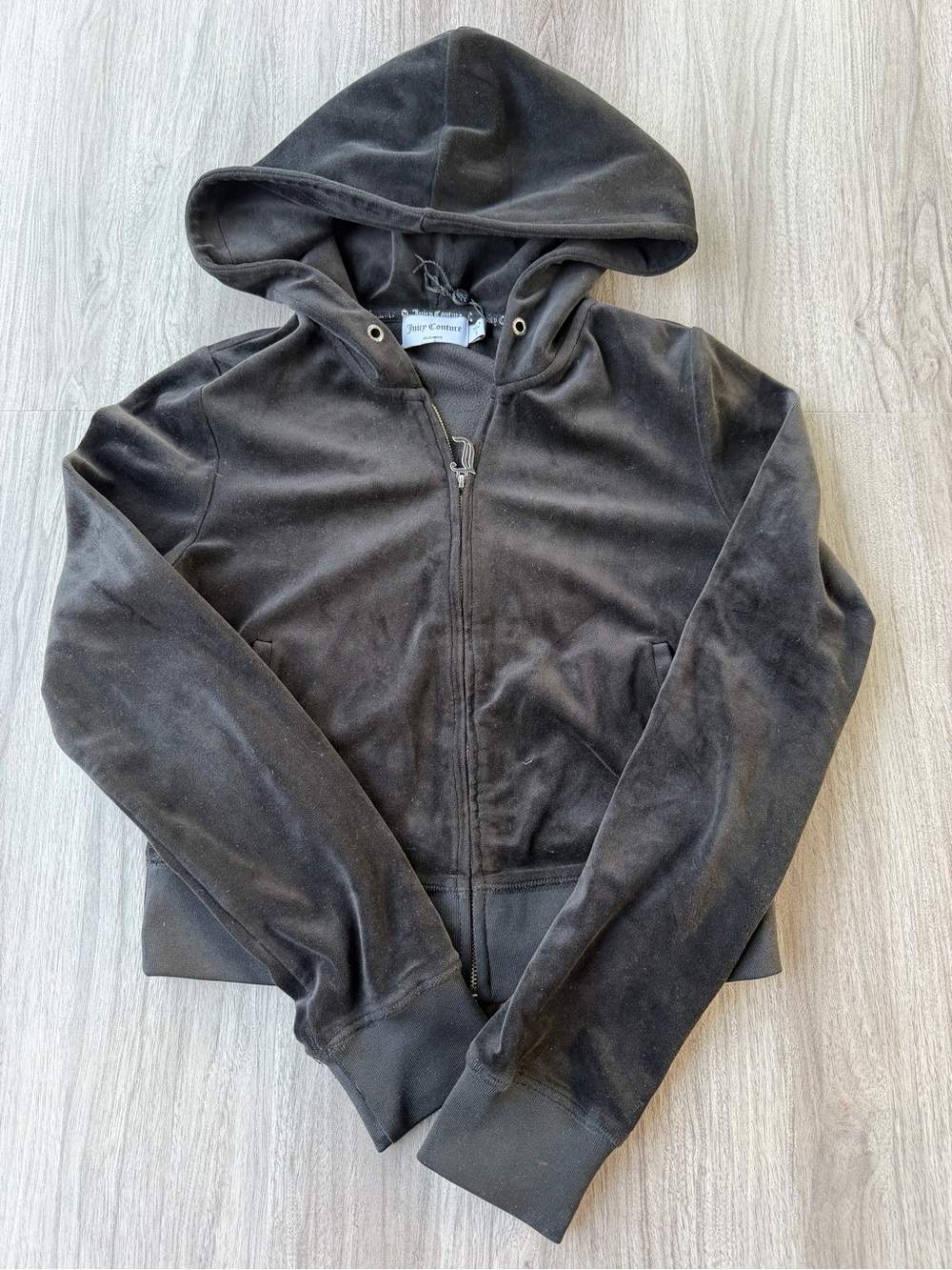 Juicy Couture Black Velour Full Zip Hoodie Small Rhinestone Logo J Zipper Pull